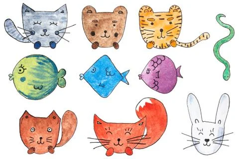 Animals, Seamless Pattern. Watercolor Hand Drawn, animals Seamless Background Stock Illustration
