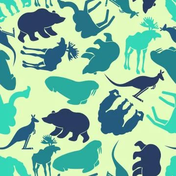 Animals seamless pattern. Zoo background. Wild animals texture. Coloured beas Stock Illustration