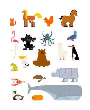 Animals set. Beast collection. cute cartoon animal.jungle and forest Wild nat Illustrazione stock