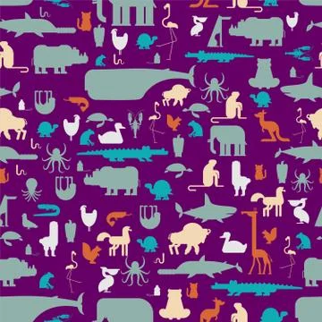 Animals set pattern seamless. Beast collection background. cute cartoon anima Ilustración de archivo
