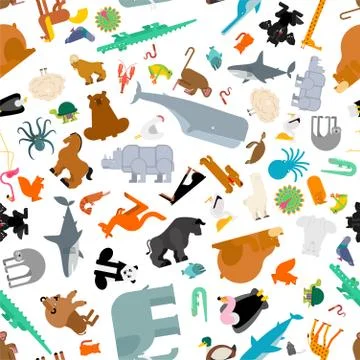Animals set pattern seamless. Beast collection background. cute cartoon anima Ilustración de archivo