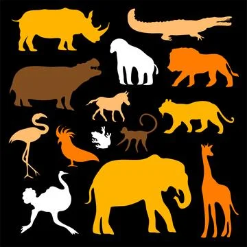 Animals silhouette bundle set vector Stock Illustration