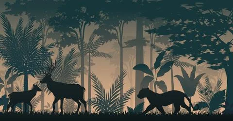 Animals silhouette at the inside forest Stock Illustration