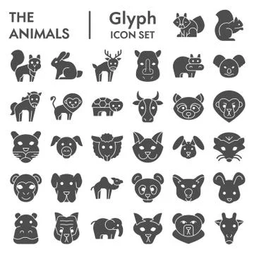 Animals solid icon set, Wild nature collection, vector sketches, logo Stock Illustration