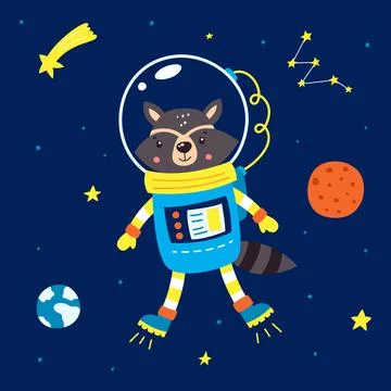 Animals in space. Vector illustration on a blue background Stock Illustration