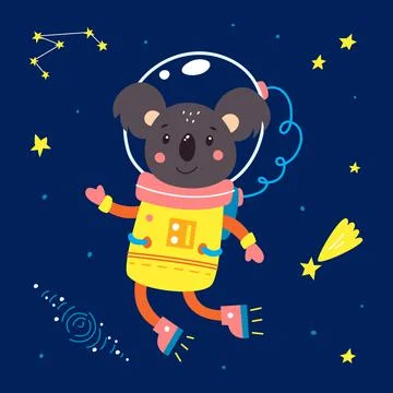 Animals in space. Vector illustration on a blue background Stock Illustration