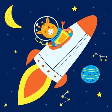 Animals in space. Vector illustration on a blue background Stock Illustration