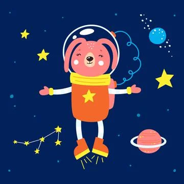 Animals in space. Vector illustration on a blue background Stock Illustration