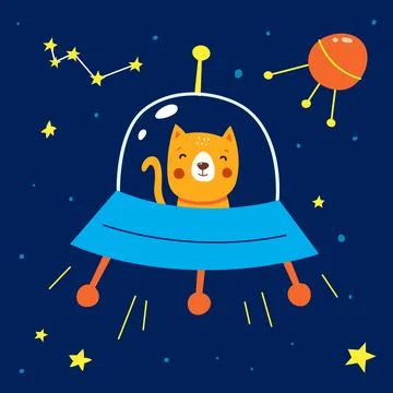 Animals in space. Vector illustration on a blue background Stock Illustration