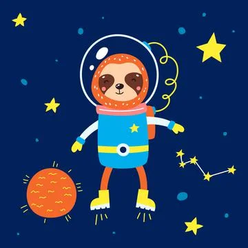 Animals in space. Vector illustration on a blue background Stock Illustration