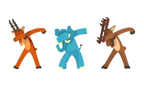 Animals Standing in Dub Dance Pose Set, Goat, Elephant, Moose Doing Dabbing Stock Illustration