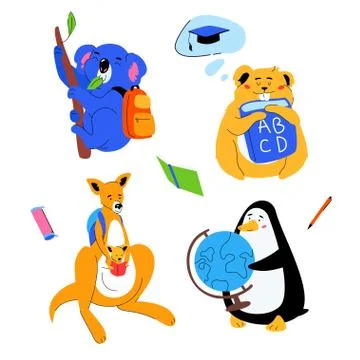 Animals students - flat design style set of cartoon characters Stock Illustration