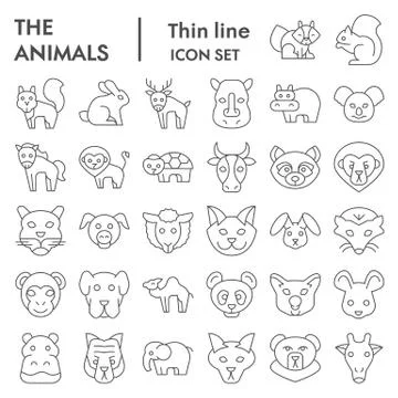 Animals thin line icon set, Wild nature collection, vector sketches, logo Stockillustratie