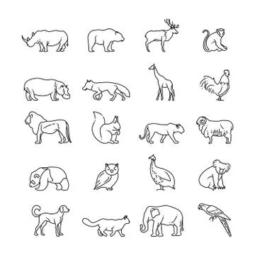 Animals thin line vector icons Stockillustratie