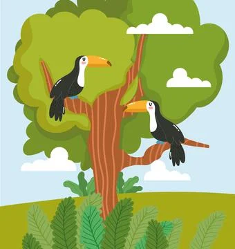 Animals toucan tree Stock Illustration