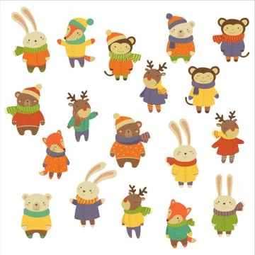 Animals Wearing Warm Clothes. Vector Illustration Set Stock Illustration