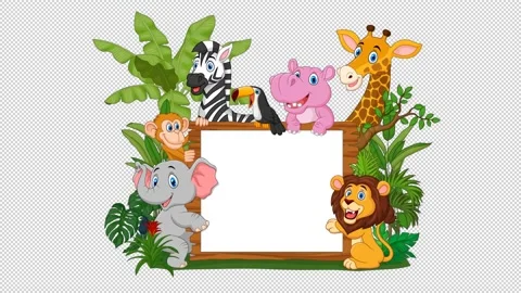 Animals With White Board Background Alpha Animation Stock Footage 214946619