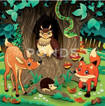 Animals in the wood. Stock Illustration