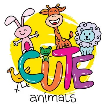 Animals with the word cute animals. Vector illustration Stock Illustration