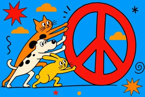 Animals Working Together for Peace Stock Illustration