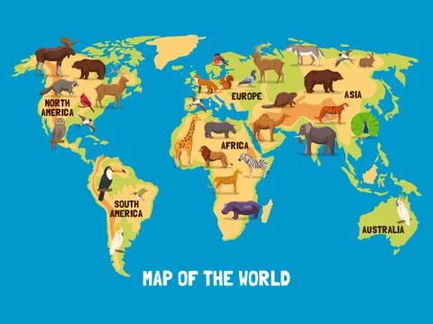 Animals World Map Illustrazione stock