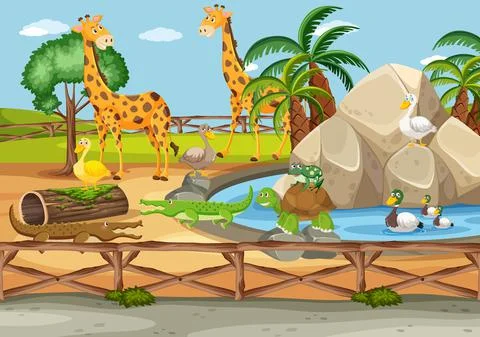 Animals at the zoo Stock Illustration
