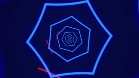 Animate abstract blue concentric tunnel neon glowing loopable motion infinity Stock Footage 147095825