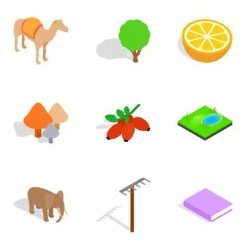 Animate icons set, isometric style Illustrazione stock