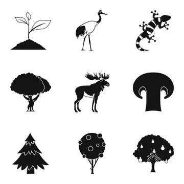 Animate nature icons set, simple style Stock Illustration