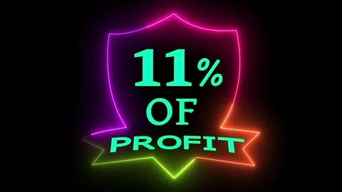 Animated 11% Profit Text Message with Neon Glowing Frame on Dark Background Stock Footage 329545503