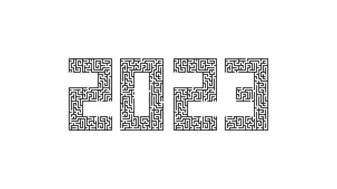 Animated 2023 year numbers written in font made from maze lines. Making dif.. Stock Footage 237366501