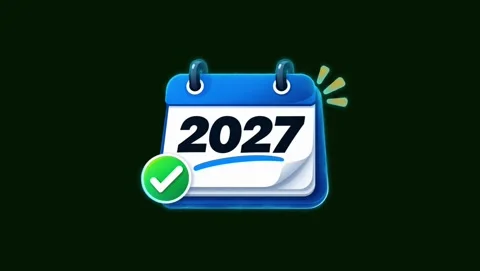 Animated 2027 calendar year planner with green checkmark loop Stock Footage 342599357