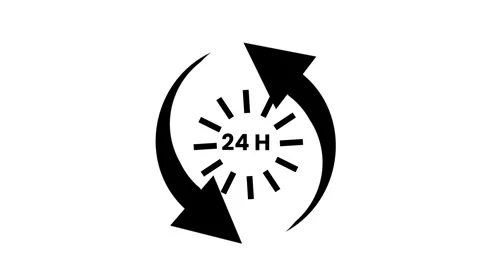 Animated 24 hours icon with two rotating arrows. Black minimal graphic 库存影片 317967597