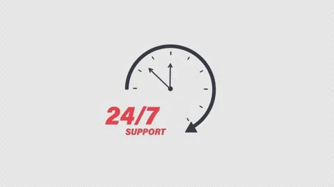 Animated 24/7 Support Clock Icon - Transparent Stock Footage 340959706