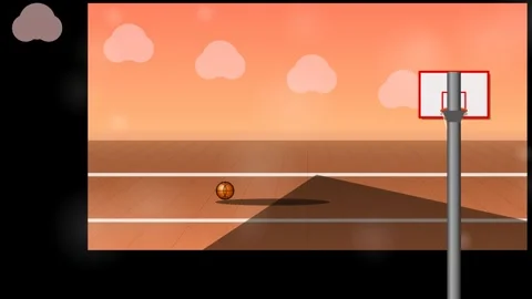 Animated 2D Cartoon Basketball Bouncing On Court And Flying To Hoop Stock Footage 340331988