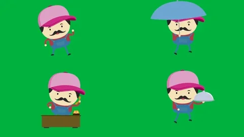 Animated 2d cartoon character on green screen and chroma key featuring. Stock Footage 310122553