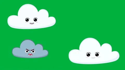 Animated 2D cartoon clouds with faces one with lightning on a green screen. Stock Footage 310122590