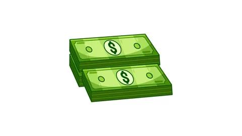 Animated 2D cartoon green dollar bill stacks falling on white background fo.. Stock Footage 334256200