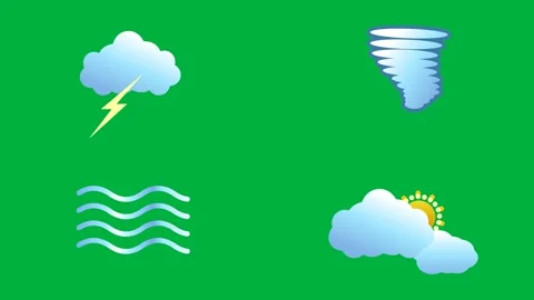 Animated 2D cartoon tornado waves and sun on a green screen perfect. Stock Footage 310122594