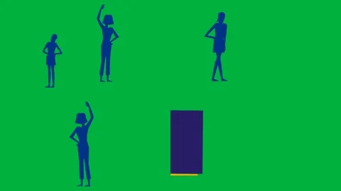 Animated 2d character blue man blue woman yellow drum and blue door. Stock Footage 310121426