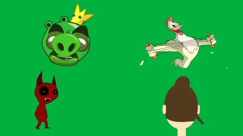 Animated 2d character devil virus and woman on green screen for 4k chroma. Stock Footage 310121699