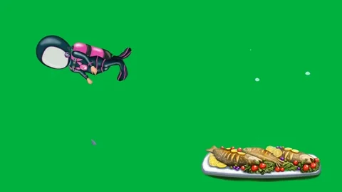 Animated 2d character diver fish sandwich sandwich on green screen chroma. Stock Footage 310121854