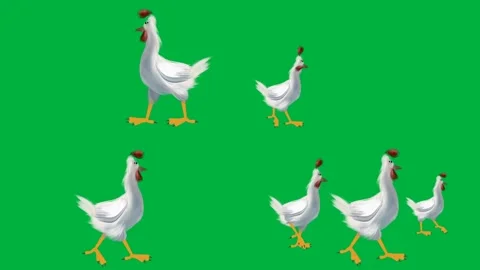 Animated 2d character four white chickens green screen chroma key cartoon. Stock Footage 310121435