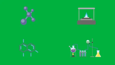 Animated 2d character molecule balance scale and flask on green screen. Stock Footage 310121784