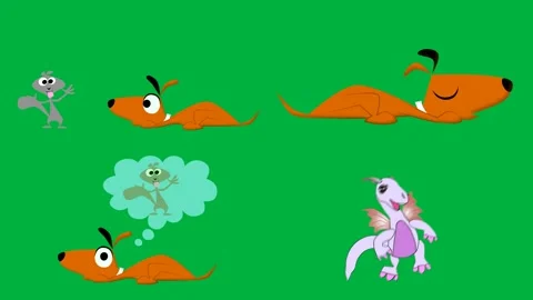 Animated 2d character orange fox green bush and purple flower on green. Stock Footage 310121597