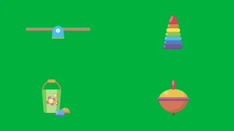 Animated 2d character rainbow stack toy and blocks on green screen chroma. 動画素材 310121782