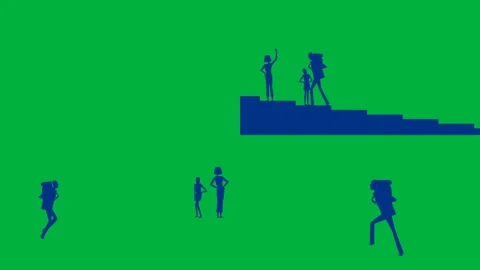 Animated 2d character red heart blue pianist and two blue dancers on green. Stock Footage 310121431