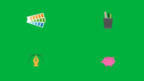 Animated 2d character ruler paint tube trash bin and green screen chroma. Stock Footage 310122636