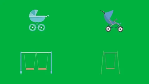 Animated 2d character stroller swing and crib on green screen chroma key. Stock Footage 310121783