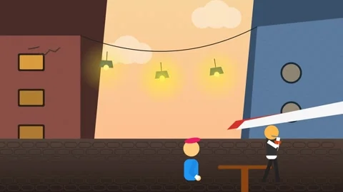 Animated 2D Flat Design Outdoor Cafe Scene At Dusk With Characters Stock Footage 333495855
